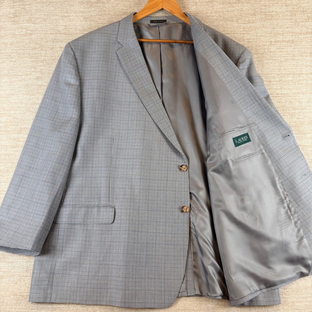 Ralph Lauren Blue Houndstooth Silk Wool Sport Coat Mens 58R EUC Blazer 2-Button
